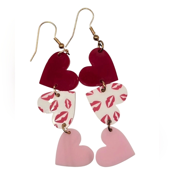 3 Hearts & Lips Drop Earrings - Picture 1 of 4